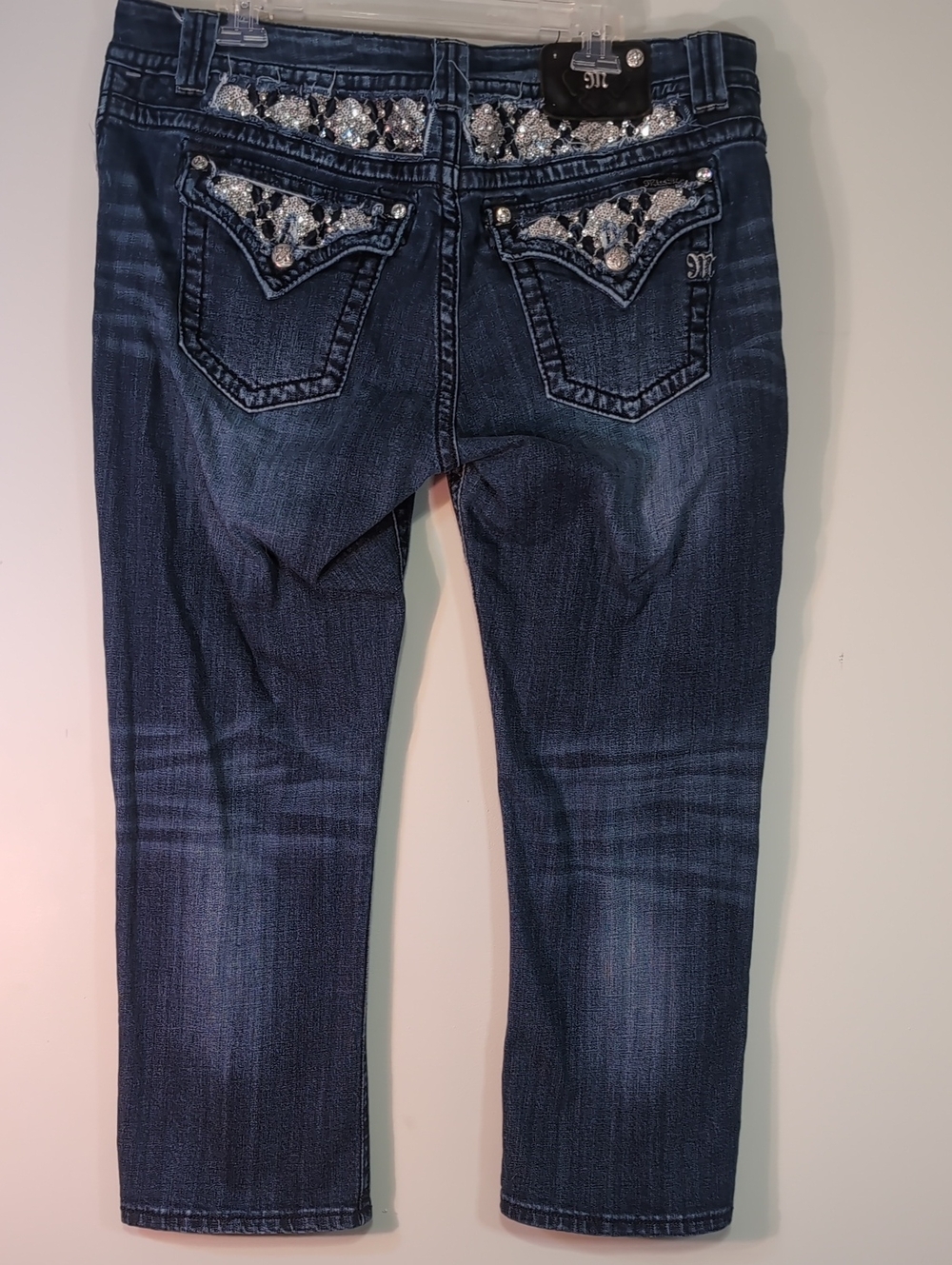 Miss Me Embellished Dark Blue Women's Jeans with Rhinestone Pocket Detail
